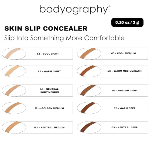 Bodyography Skin Slip Full-Coverage Liquid Concealer | Lightweight, Buildable Formula with 35% Pigment | Infused with Glycerin & Vitamin E for Hydration | Satin Finish, All-Day Wear