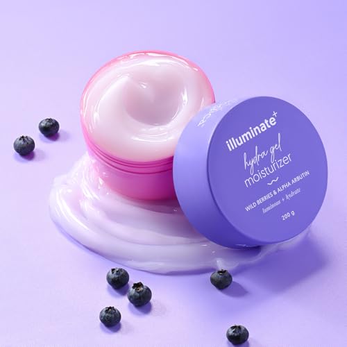 Aqualogica Illuminate + Hydra Gel Face Moisturizer | 24 Hour Deep Hydration for Oily to Combination Skin | with Wild Berries & Alpha Arbutin | Water-Like Gel Texture | 7.05 Oz/200g