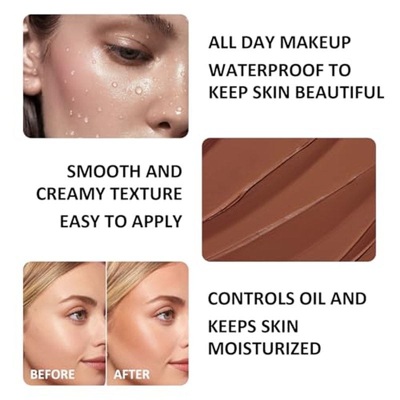 3PCS Cream Contour Stick Set with Brush - Waterproof Highlighter & Blush