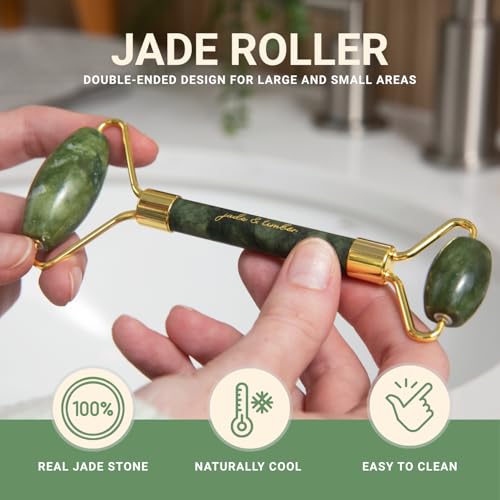 jade & timber Jade Roller & Green Sandalwood Gua Sha Set ? Facial & Body Massage Tools for Lymphatic Drainage & Sculpting - Self Care Gift