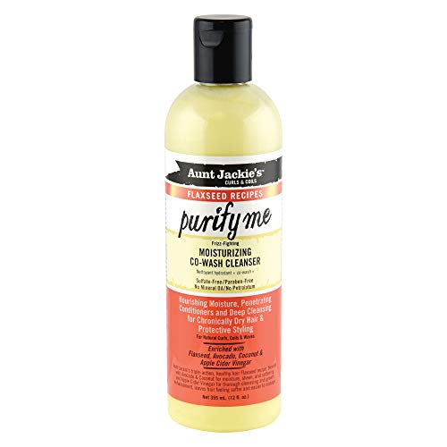 Aunt Jackie's Flaxseed Recipes Purify Me Frizz-Fighting Moisturizing Co-Wash Hair Cleanser for Chronically Dry Hair and Protective Styling, 12 Fl Oz