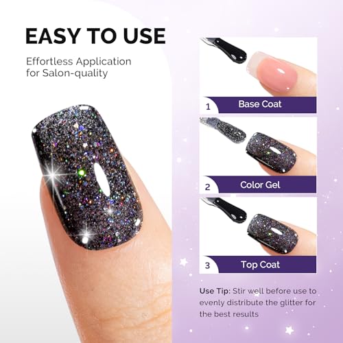 MelodySusie Colorful Black Glitter Gel Nail Polish 15ML X10 - Sparkly Long-Lasting UV/LED Soak Off Manicure