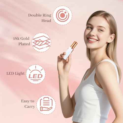 Facial Hair Remover for Women & Men, Rechargeable Face Razor with LED Light, 2 Replacement Heads Included, Travel Electric Shaver for Lip, Chin, Arms, Upper Lip & Peach Fuzz (White)