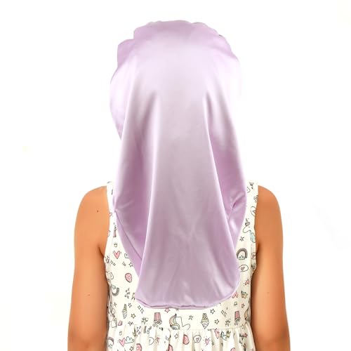 Double Layer Long Satin Bonnet for Kids/Children/Teens, Silky Bonnet Sleep Cap with Elastic Band for Curly Hair Braids (Pink)