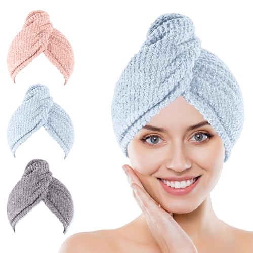 Microfiber Hair Towel Wrap – 3 Pack Quick Dry Turban