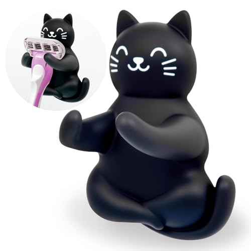 AGMDESIGN Cute Cat Razor Holder, Relaxing Shower Accessories, Women's Razor Hang in Shower, Funny Black Cat Bathroom Decor Gifts for Men Women Wife Husband Boyfriend Girlfriend