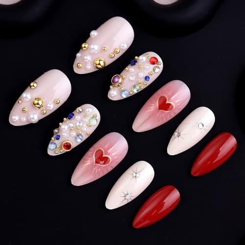 Press On Nails with Pearls & Hearts - 24 Pc Fake Nails Kit