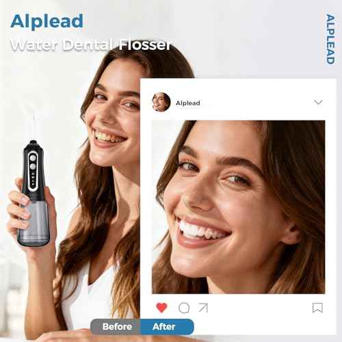 Water Dental Flosser Pick for Teeth, Cordless Oral Irrigator Cleaner 350ML IPX7 Waterproof Rechargeable, 4 Modes 4 nozzles, Portable Professional Flossing for Cleaning Gum Care Braces Home Travel