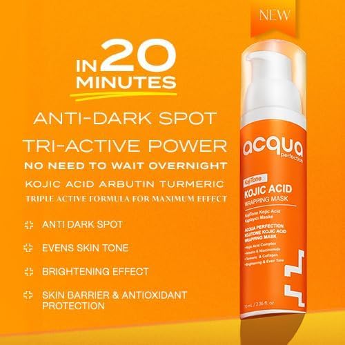 Vegan Kojic Acid & Turmeric Overnight Wrapping Mask ? Brightening Peel Off Face Mask for Dark Spots, Glow & Firming | Korean Skin Care Inspired Night Mask for Hyperpigmentation & Dull Skin,