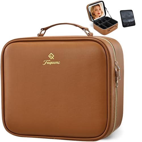 Faquenc LED Makeup Bag with Mirror - 10.2" Travel Train Case