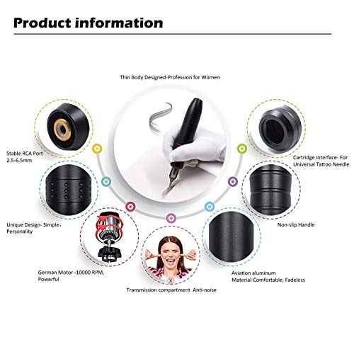 BIOMASER G1 Rotary Pen Tattoo Machine Cartridge Tattoo Pen Machines RCA Connector 4.5W Coreless Motor Cartridges Needle for Tattoo Women Artists Beginner(Black)