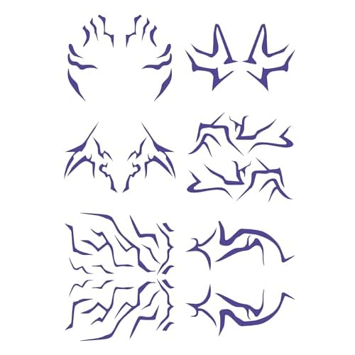 Anime Purple Temporary Tattoos Cosplay Tattoo Stickers Dress Up Party Makeup Body Art Prop Accessories for Women Men (6 PCS)