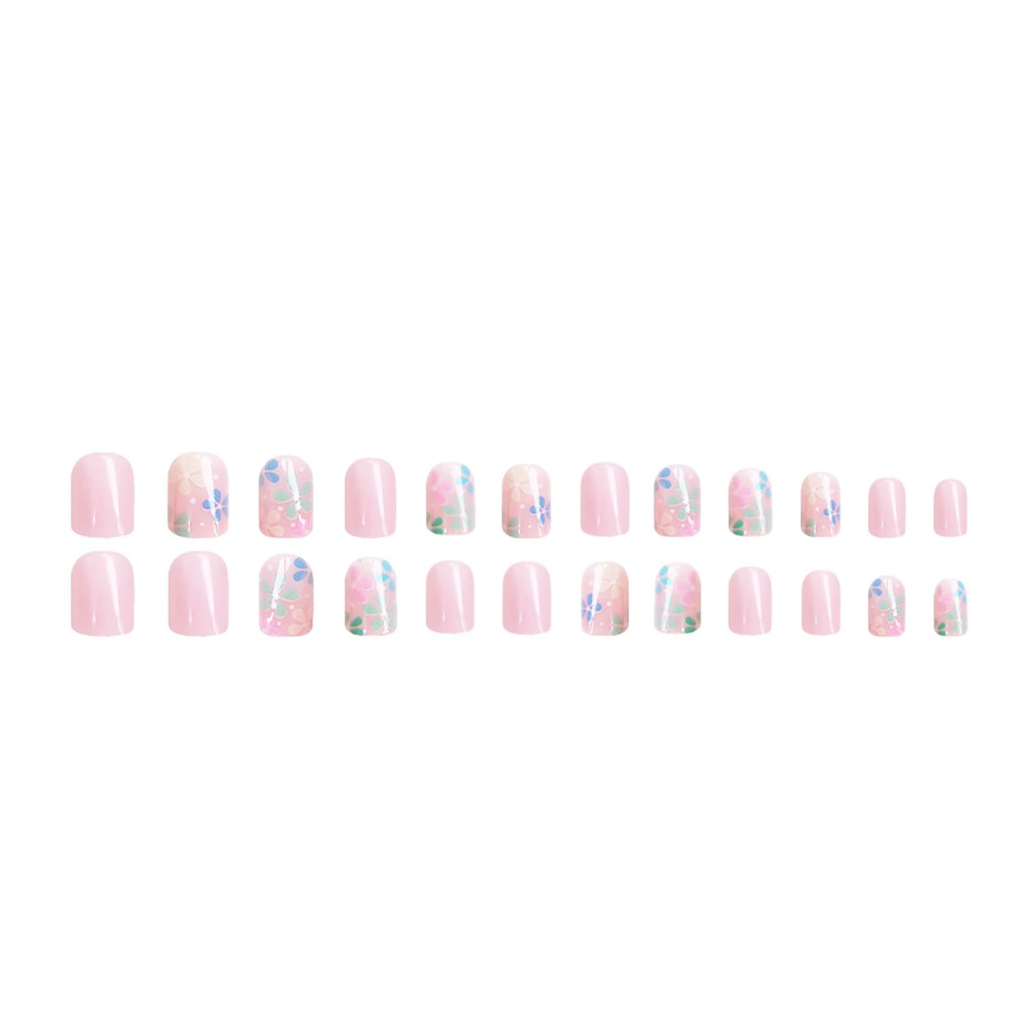 24Pcs Colorful Flower Press on Nails Short Square Fake Nails Spring Press on Nails Light Pink Acrylic Nails Full Cover Glossy False Nails for Women and Girls Stick on Nails Spring Summer Nail Art