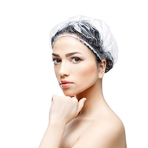 Disposable Shower Caps 100 Pack - Waterproof Clear Elastic Bath Cap