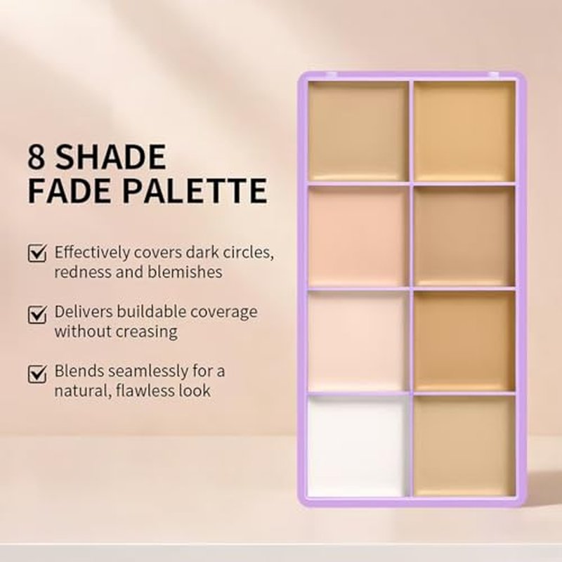 8 Shade Cream Concealer Palette - Full Coverage Matte Makeup