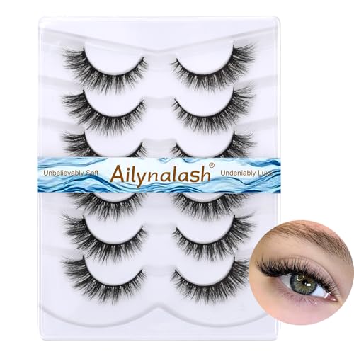 Ailynalash 13MM Cat Eye Mink Lashes - 8D Fluffy Wispy, 6 Pairs