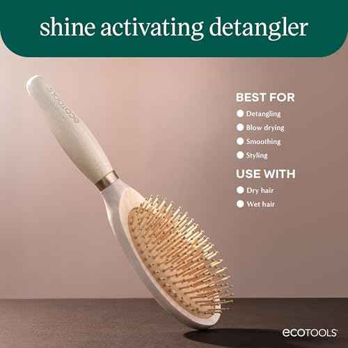 EcoTools Shine Activating Detangler Hairbrush, Brush For Wet Or Dry Hair, Gently Detangle & Style Hair, Heat Safe Paddle Brush, Flexible Bristles, Renewable Bamboo, Vegan & Cruelty-Free, 1 Count