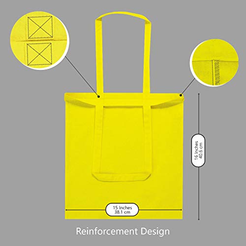 TOPDesign 6-Pack Economical 16"x15" Yellow Cotton Tote Bag, Lightweight Medium Reusable Grocery Shopping Cloth Bags, Suitable for DIY, Advertising, Promotion, Gift, Activity