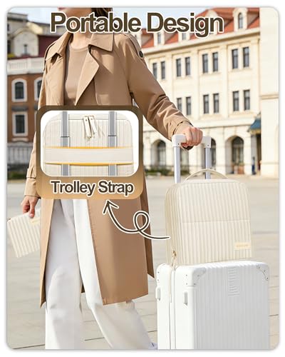 BEENLOVE Beige Standing Makeup Bag with Fold-Down Mirror & Customizable Compartments - Velvet Cosmetic Organizer for Travel & Makeup Storage