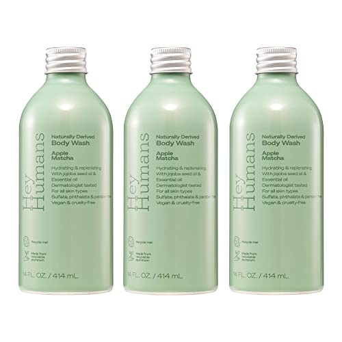 HEY HUMANS Apple Matcha Moisturizing Body Wash with Natural Ingredients & Jojoba Oil | Clean, Vegan, Sulfate Free Bath & Body Wash for Women & Men | Recyclable Bottle, 14 fl. oz. - Pack of 3