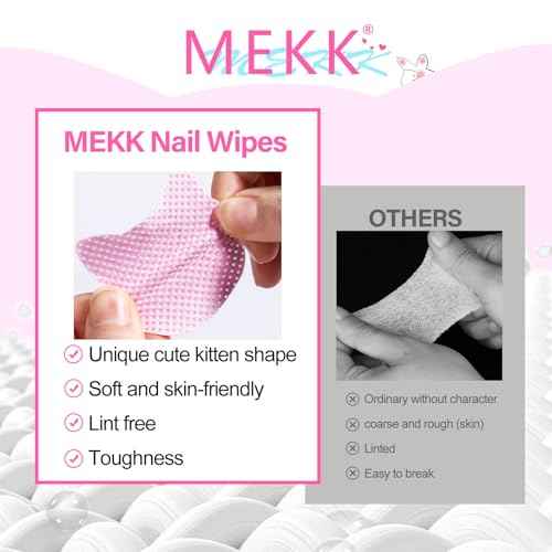 MEKK Lint Free Nail Wipes with Acetone Dispenser Set 400PCS Cat-Shaped Lint Free Wipes with 200ml Anti-Corrosion Empty Push Down Pump Dispenser Bottle for Acetone,Alcohol,Nail Polish Remover,ect