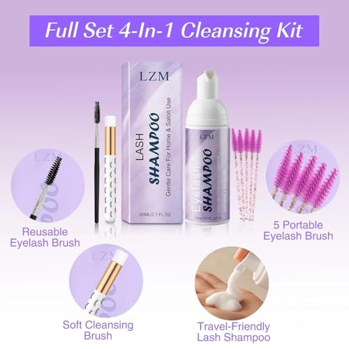 LZM Eyelash Extension Shampoo Kit - Gentle Lash Cleaner Foam