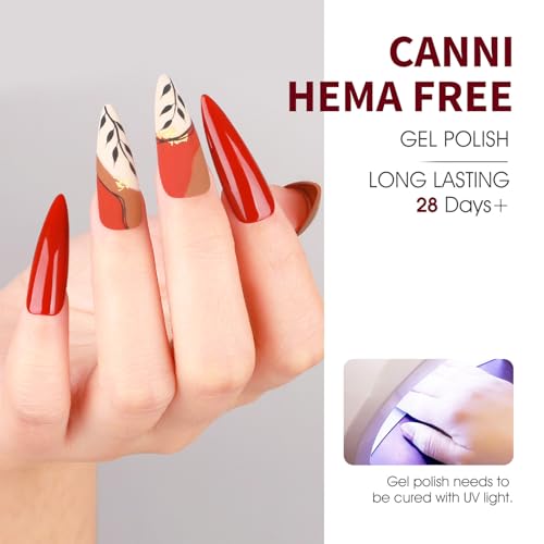CANNI 9ML Gel Nail Polish Set - Burgundy Red 6 Shades UV LED Soak Off, Upgraded Design