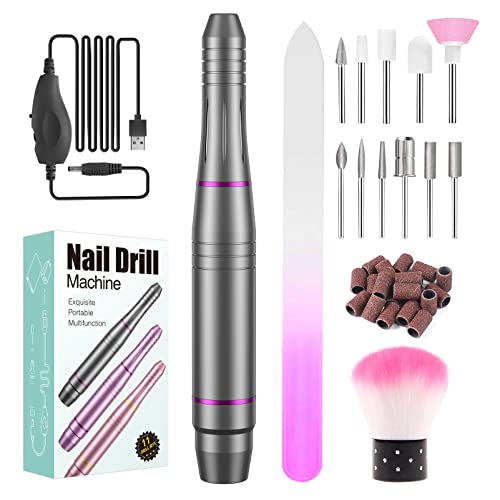 Portable Electric Nail Drill, Professional Electric Nail Drill for Acrylic Nails Gel, Low Vibration Safe, 20000 RPM Adjustable Speed File for Home Salon Use,Grinding Polishing Trimming Purple