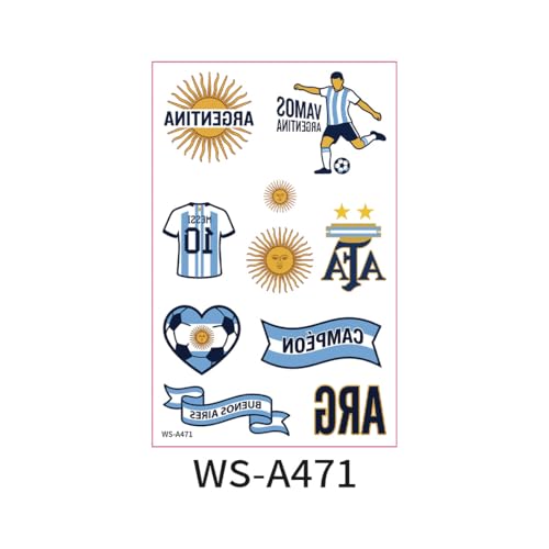 Rdntbeu Argentina Temporary Tattoos Style-15 - Argentine Flag & Sun of May Face Stickers for 2026 World Cup & Parties