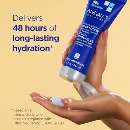 Andalou Naturals Body Lotion, Deep Hydration Lotion for Dry Skin, Ultra-Nourishing Skin Care with Hyaluronic Acid & Ceramides, Body Cream for Softer, More Supple & Glowing Skin, 8 fl oz