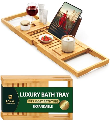 Royal Craft Wood Expandable Bamboo Bathtub Caddy Tray