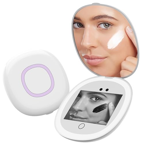 HAMMSOM UV Mirror for Sunscreen Test with UV Camera, Sun Protection Visualization Travel Makeup Mirror with LED Light and 3X Magnification Pocket Mirror