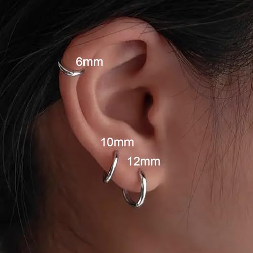 4 Pair Small Hoop Earrings Set for Women, 316L Surgical Stainless Steel Huggie Hoop Earrings Hypoallergenic Cartilage Hoop Earrings for Helix Tragus Conch Piercing Jewelry for Women Men(Silver)