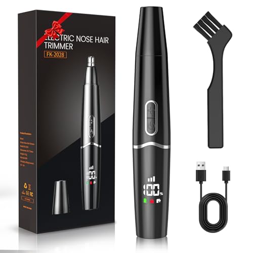Ear and Nose Hair Trimmer with LED Display for Men Women, Painless USB Rechargeable Eyebrow & Facial & Nose Hair Trimmer Clipper, 10000 RPM Precision Tool Professional IPX7 Waterproof Dual Edge Blades