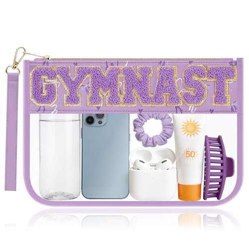 Gymnastics Makeup Bag with Chenille Letter Patch, Clear PVC