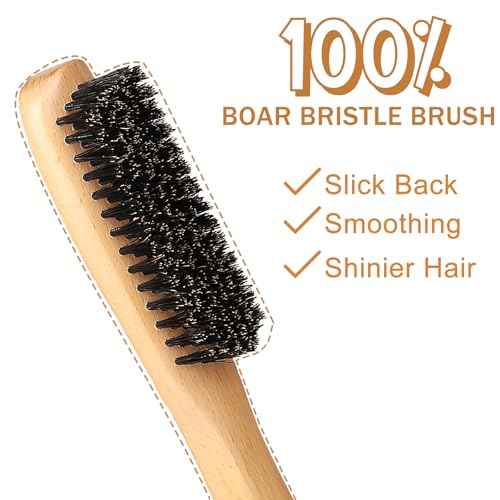 Slick Back Hair Brush & Hair Wax Stick Set for Slick Back ? Boar Bristle Hair Brush for Sleek, Control, Flyaways & Baby Hairs ? Slick Back Brush for Women, Dancer, Cheer