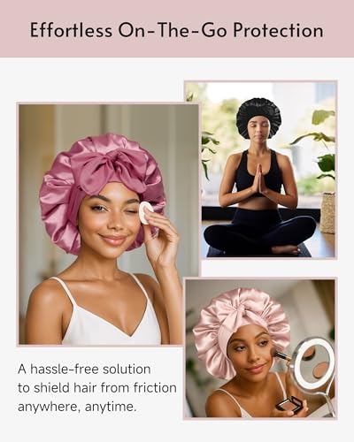 Yanideer 3 Pack Satin Sleep Bonnets for Women, Adjustable & Double Layer Hair Protection