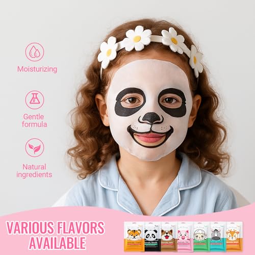 Erinde 7 Pack Animal Character Sheet Masks, Face Masks for Kids Teens Skin Care, Girls Night Skincare Spa Party, Birthday Gifts for Women Men