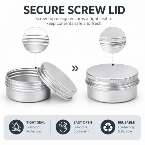 0.5 oz Silver Screw Top Aluminum Tins with Labels, 32 Pack