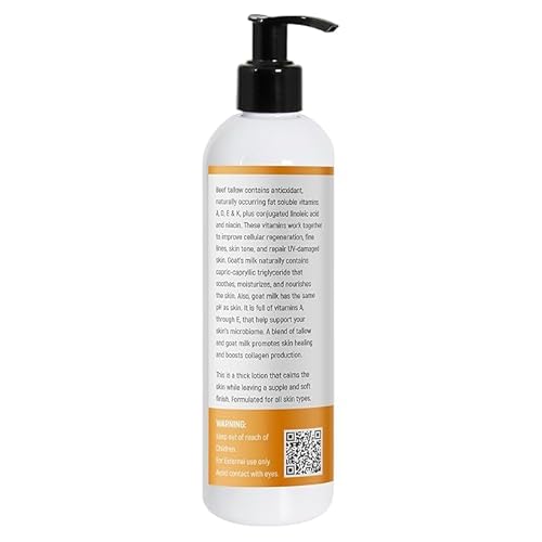 Tallow & Goat Milk Body moisturizing Lotion for Sensitive Skin, handmade tallow cream (12 Fl OZ, Oatmeal Milk & Honey)