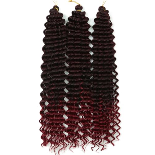 Deep Wave Curly Crochet Hair 22 Inch 3 Packs Curly Braiding Hair Extensions Ocean Wave Crochet Hair for Black Women Wavy Braiding Hair for Boho Box Braids (TBug, 22inch 3pack)