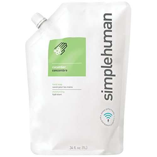 simplehuman CT1020DB Cucumber moisturizing Liquid Hand Soap Refill Pouch, 2 X 34 Fl. Oz. Moisturizing Liquid Hand Soap