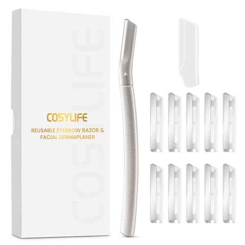 Eyebrow Razor Dermaplaning Tool with 10 Blade Refills Exfoliating Face Razors for Women Facial Razor for Peach Fuzz and Eyebrow Hair Removal