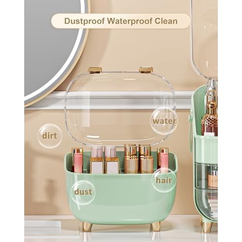 Lipstick Organizer For Vanity - Detachable Perfume Organizer (Thicken Upgraded), Lipstick Holder With Cover, Cosmetic Organizer (Green)