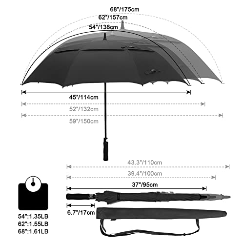 G4Free 62 Inch Automatic Open Golf Umbrella Extra Large Oversize Double Canopy Vented Windproof Waterproof Stick Umbrellas (Black)