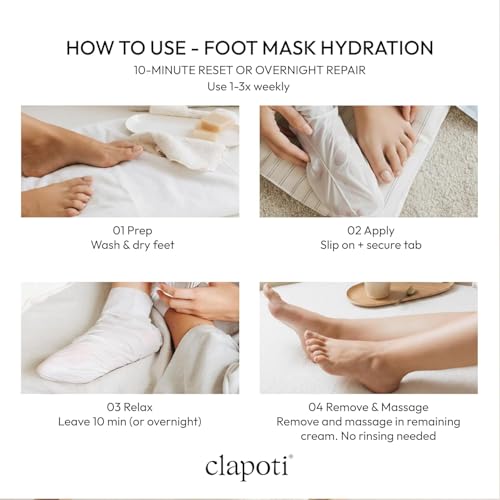 Clapoti Korean Foot Masks 0.9 Fl Oz - Natural Green Tea & Shea Butter, Deep Hydration & Softening, Vegan Treatment Socks for Dry Feet, 1 Pack