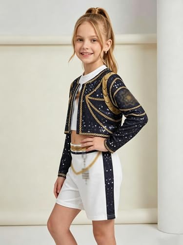 Girls 3-Piece Costume Set: Sequin Jacket, Tank Top & Shorts