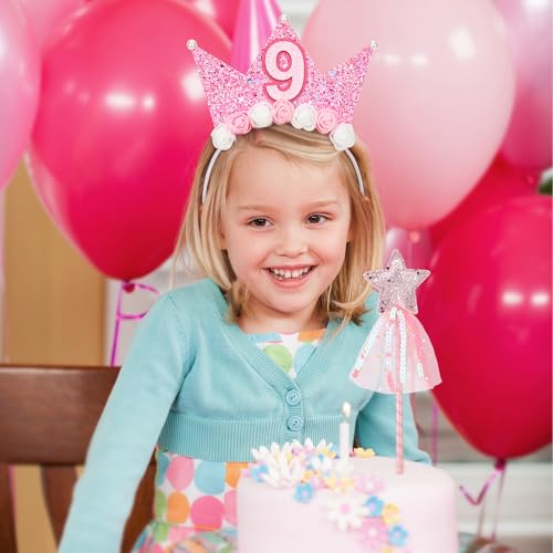 Girls Birthday Crown Headband & Star Wand Set