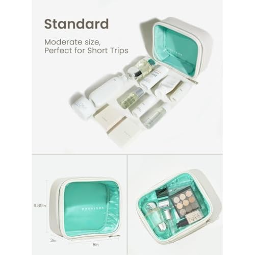 ROWNYEON 3-Piece Premium Cosmetic Organizer Set - Clear PVC & Faux Leather Storage Bags with Jewel-Tone Blue Lining, Waterproof Travel Toiletry Cases for Home/Carry-On (Jumbo/Medium/Mini)