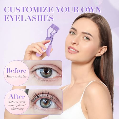 Eyelash Curler with Pads, Lash Curler 2 Pcs with 10 Extra Silicone Replacement Pads, Comfortable Grip for Effortless Curling ? Eyelashes for The Perfect Eye Contour (Hyacinth Purple)